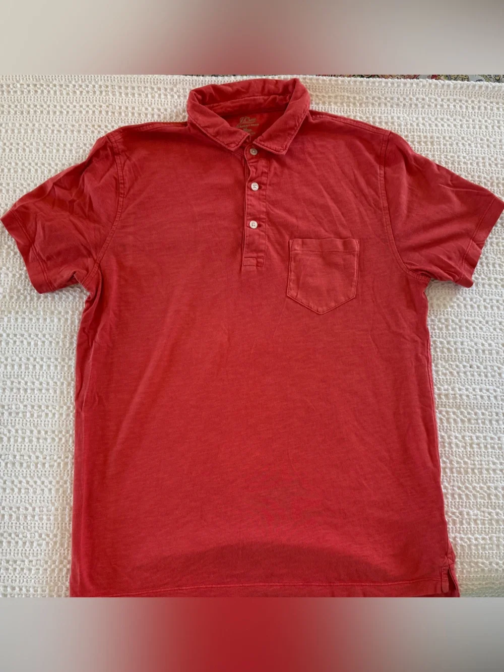J.Crew Men’s Garment-Dyed Slub Cotton Pocket Polo Medium Red